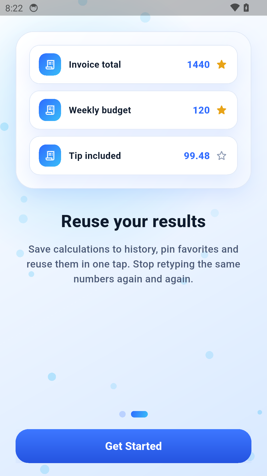WhiteCalc Productivity reuse results screen